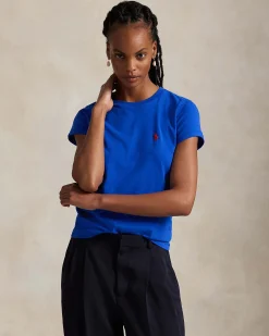 T-shirt blu China Polo Ralph Lauren in cotone a maniche corte con logo ricamato a contrasto sul petto