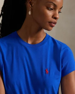 T-shirt blu China Polo Ralph Lauren in cotone a maniche corte con logo ricamato a contrasto sul petto