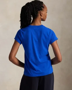 T-shirt blu China Polo Ralph Lauren in cotone a maniche corte con logo ricamato a contrasto sul petto