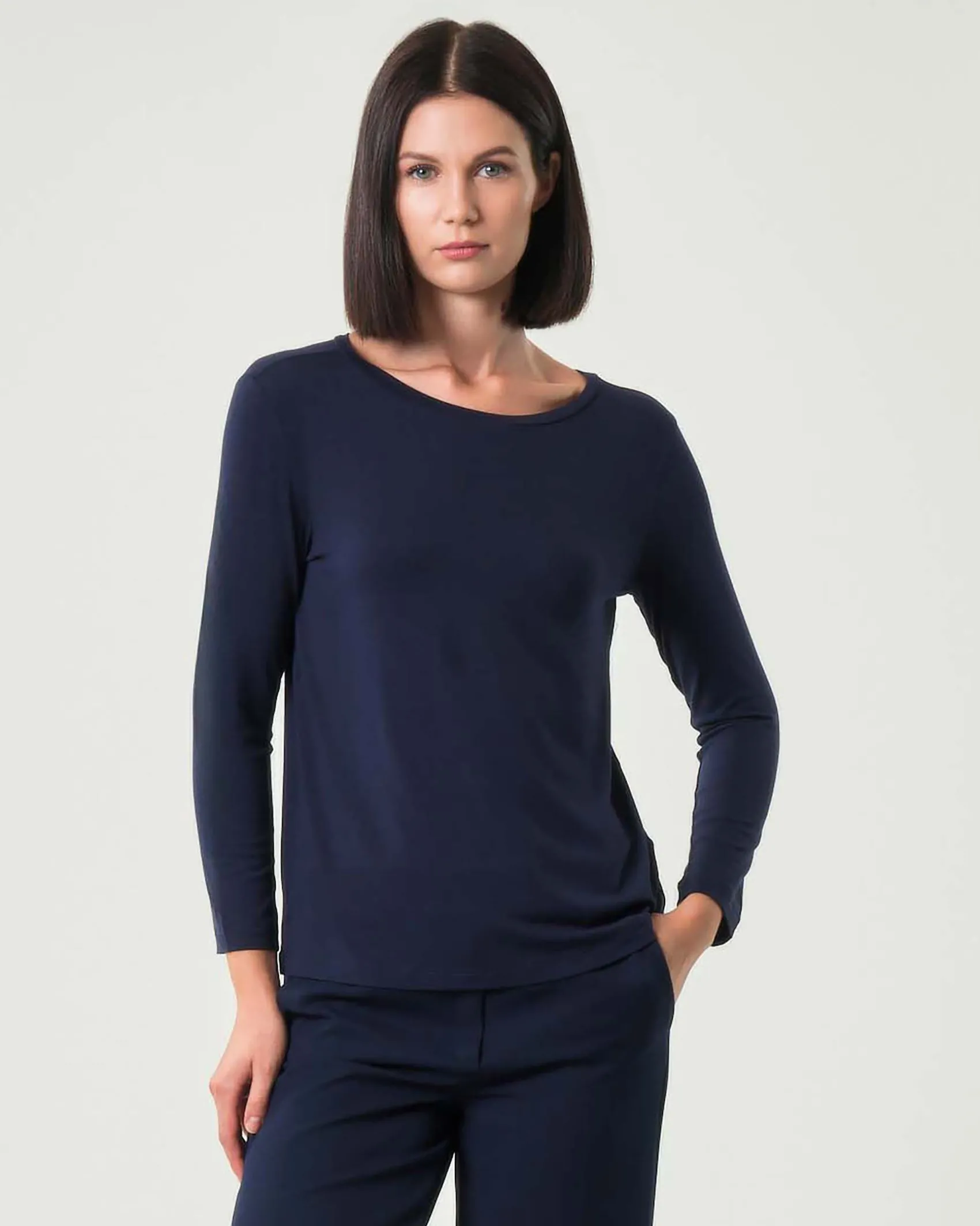 T-shirt blu Emme Marella a maniche lunghe in viscosa stretch