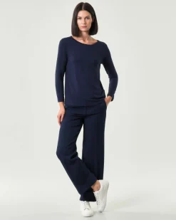 T-shirt blu Emme Marella a maniche lunghe in viscosa stretch