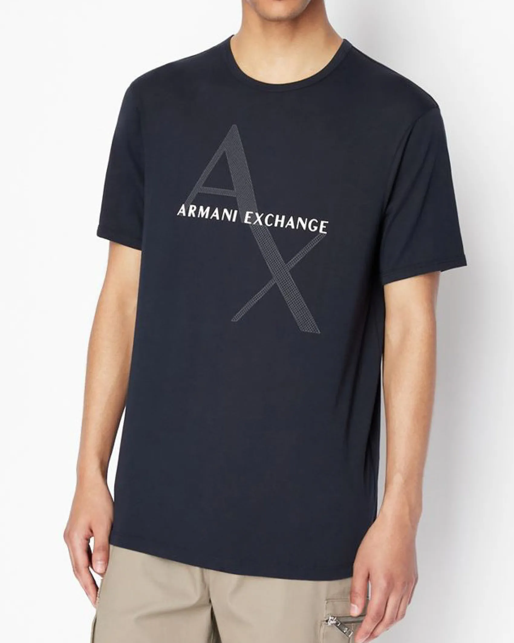 T-shirt blu in cotone con logo rete AX