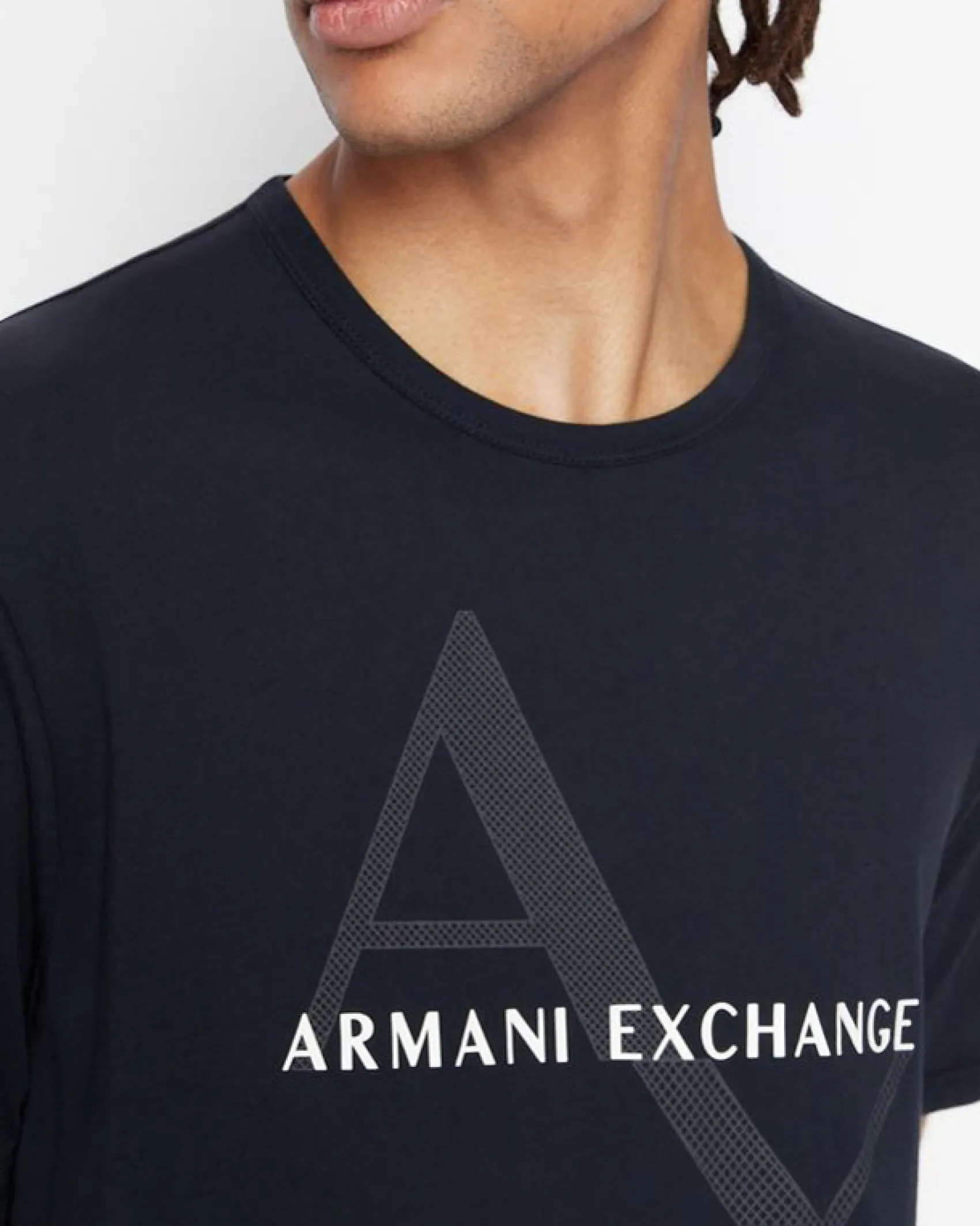 T-shirt blu in cotone con logo rete AX