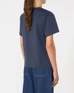T-shirt blu in cotone Weekend Max Mara a maniche corte con micrologo a contrasto