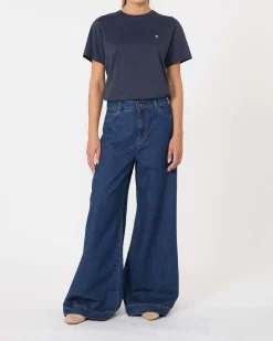 T-shirt blu in cotone Weekend Max Mara a maniche corte con micrologo a contrasto