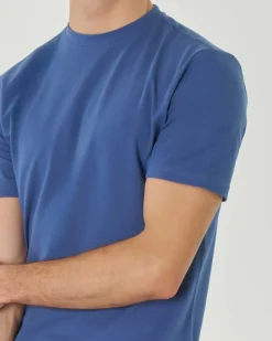 T-shirt blu indaco mezza manica in micro piquè di cotone stretch