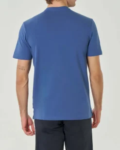 T-shirt blu indaco mezza manica in micro piquè di cotone stretch
