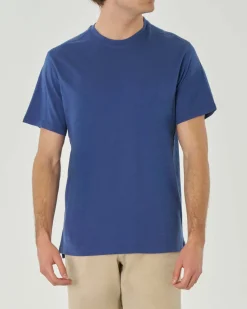 T-shirt blu indaco mezza manica in jersey di cotone fiammato