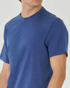 T-shirt blu indaco mezza manica in jersey di cotone fiammato