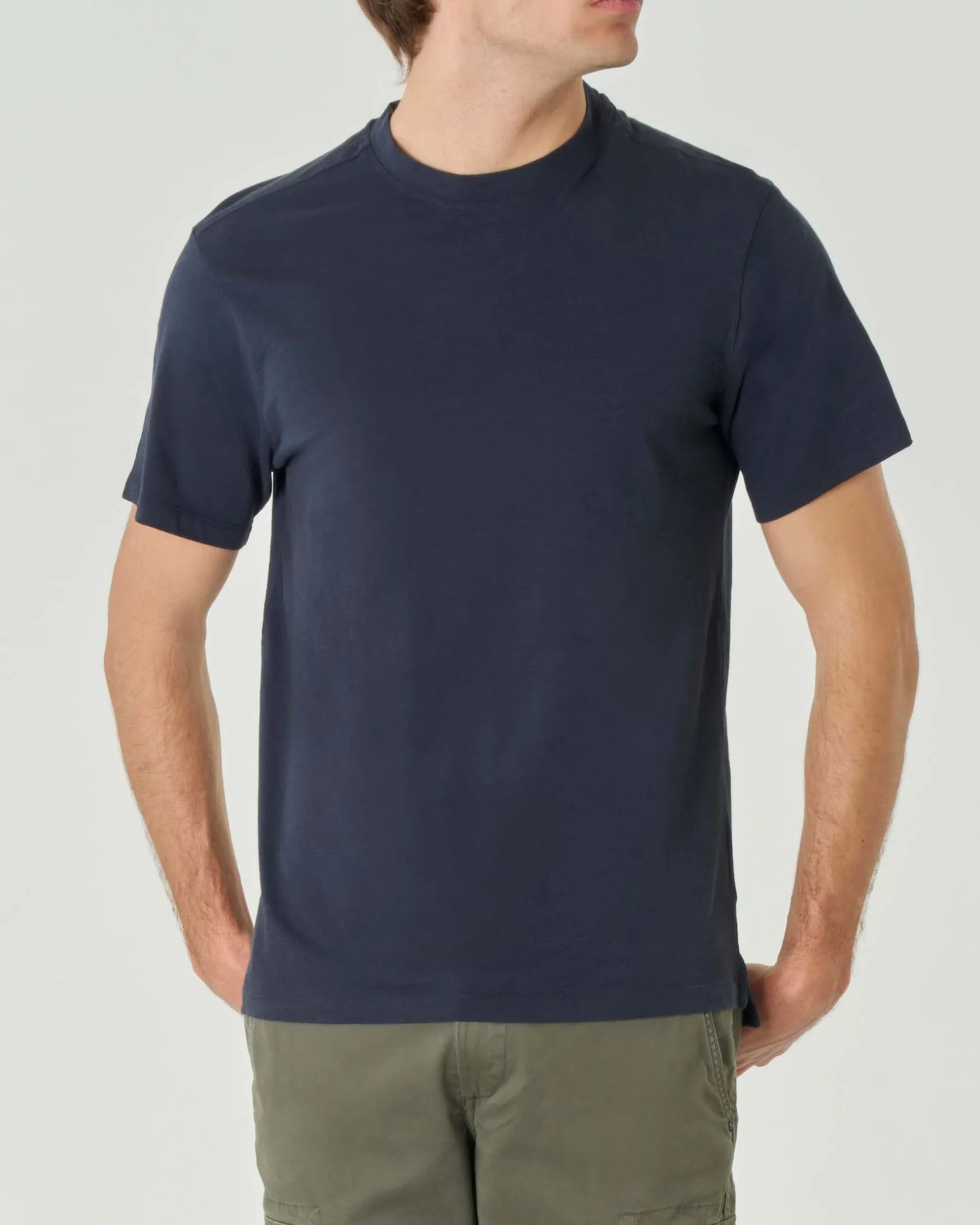 T-shirt blu mezza manica in jersey di cotone fiammato