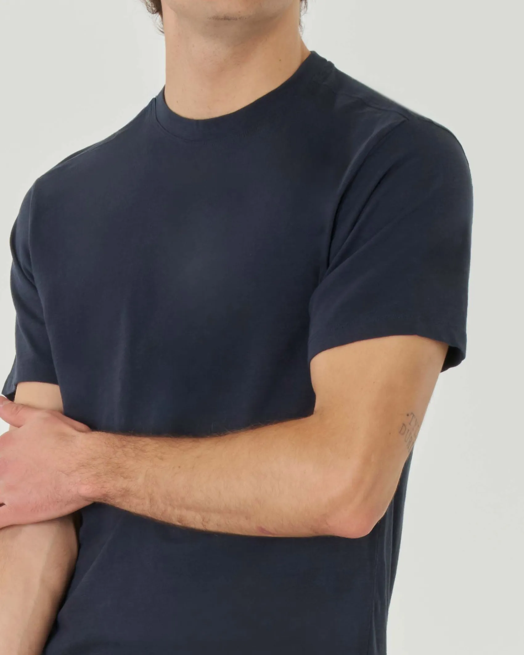 T-shirt blu mezza manica in jersey di cotone fiammato