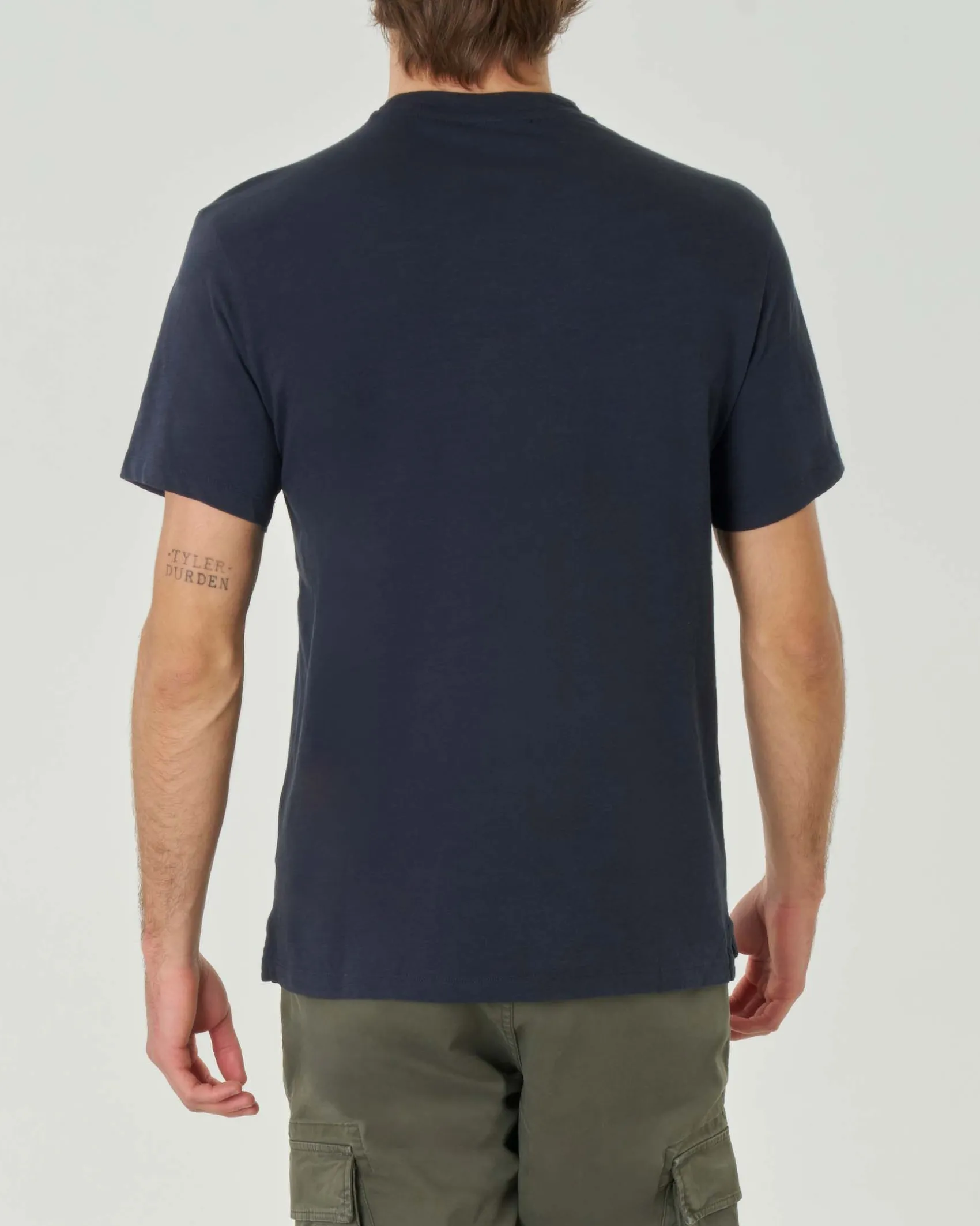 T-shirt blu mezza manica in jersey di cotone fiammato