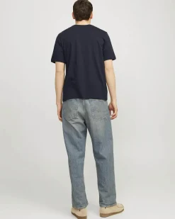 T-shirt blu regular-fit in puro cotone con stampa maxi logo frontale