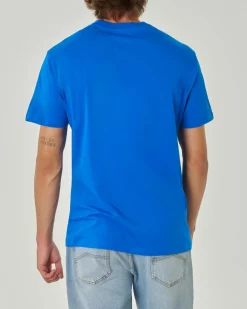 T-shirt blu royal mezza manica tinta unita con logo piccolo stampato sul petto