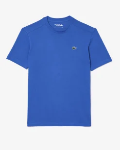 T-shirt blu royal mezza manica con logo coccodrillo ricamato