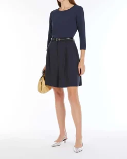T-shirt blu Weekend Max Mara in jersey di cotone stretch con maniche a tre quarti