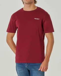 T-shirt bordeaux mezza manica tinta unita con logo piccolo stampato sul petto