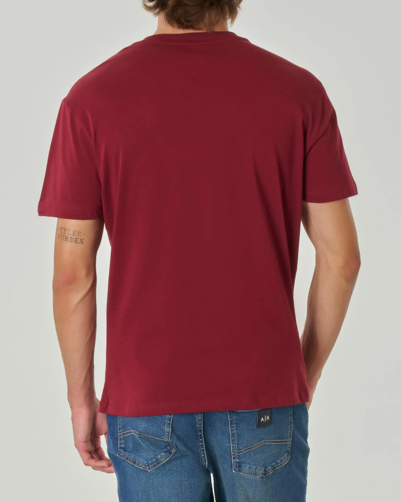 T-shirt bordeaux mezza manica tinta unita con logo piccolo stampato sul petto