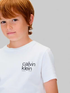 T-shirt Calvin Klein bianca in puro cotone con scritta logo nera