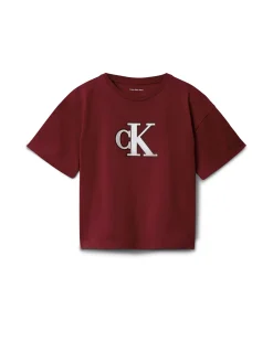 T-shirt Calvin Klein bordeaux con logo monogram glitterato
