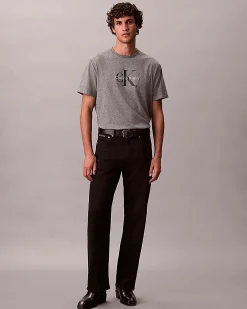 T-shirt Calvin Klein Jeans grigia in cotone con logo monogramma stampato frontale