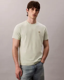 T-shirt Calvin Klein Jeans verde menta in cotone con patch logo applicato sul petto