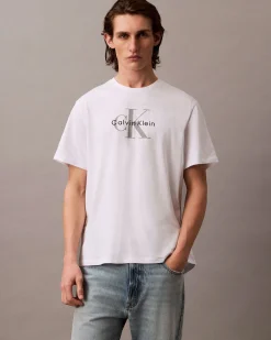 T-shirt Calvin Klein Jeans bianca in cotone con logo monogramma stampato frontale