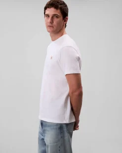 T-shirt Calvin Klein Jeans bianca in cotone con patch logo applicato sul petto