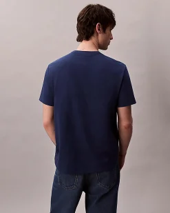 T-shirt Calvin Klein Jeans blu in cotone con logo monogramma stampato frontale