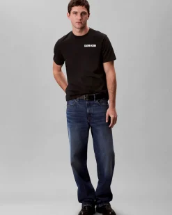 T-shirt Calvin Klein Jeans nera in cotone con logo stampato sul petto e maxi grafica sul retro