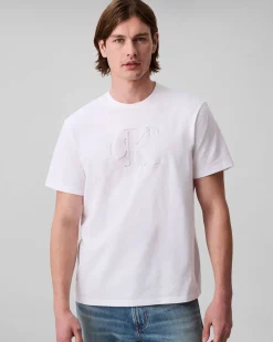 T-shirt Calvin Klein Jeans bianca in cotone con logo monogramma impresso in tono davanti