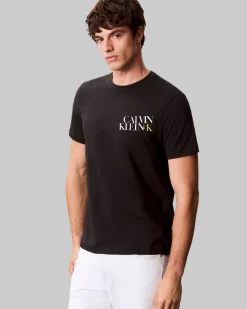 T-shirt Calvin Klein Jeans nera in cotone con logo scritta sul petto