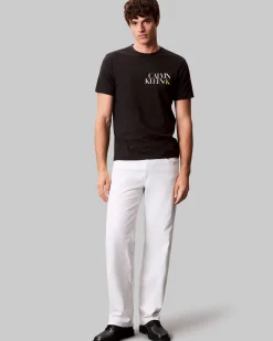 T-shirt Calvin Klein Jeans nera in cotone con logo scritta sul petto