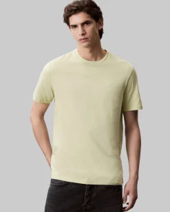 T-shirt Calvin Klein Jeans verde chiaro in cotone con logo ricamato