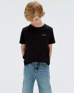T-shirt Calvin Klein nera in puro cotone con mini scritta logo bianca