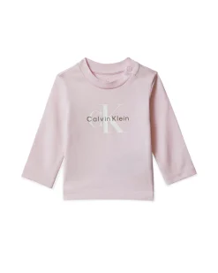 T-shirt Calvin Klein rosa con logo monogram e maniche lunghe