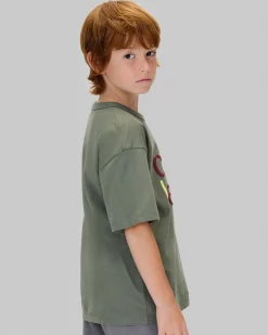T-shirt Calvin Klein verde oliva in puro cotone con scritta logo multicolor