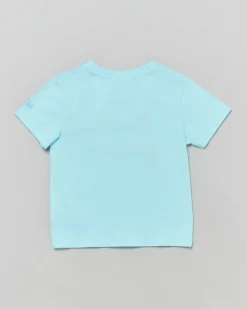 T-shirt color acqua in cotone a maniche corte con scritta 'Non lo faccio +!' fucsia