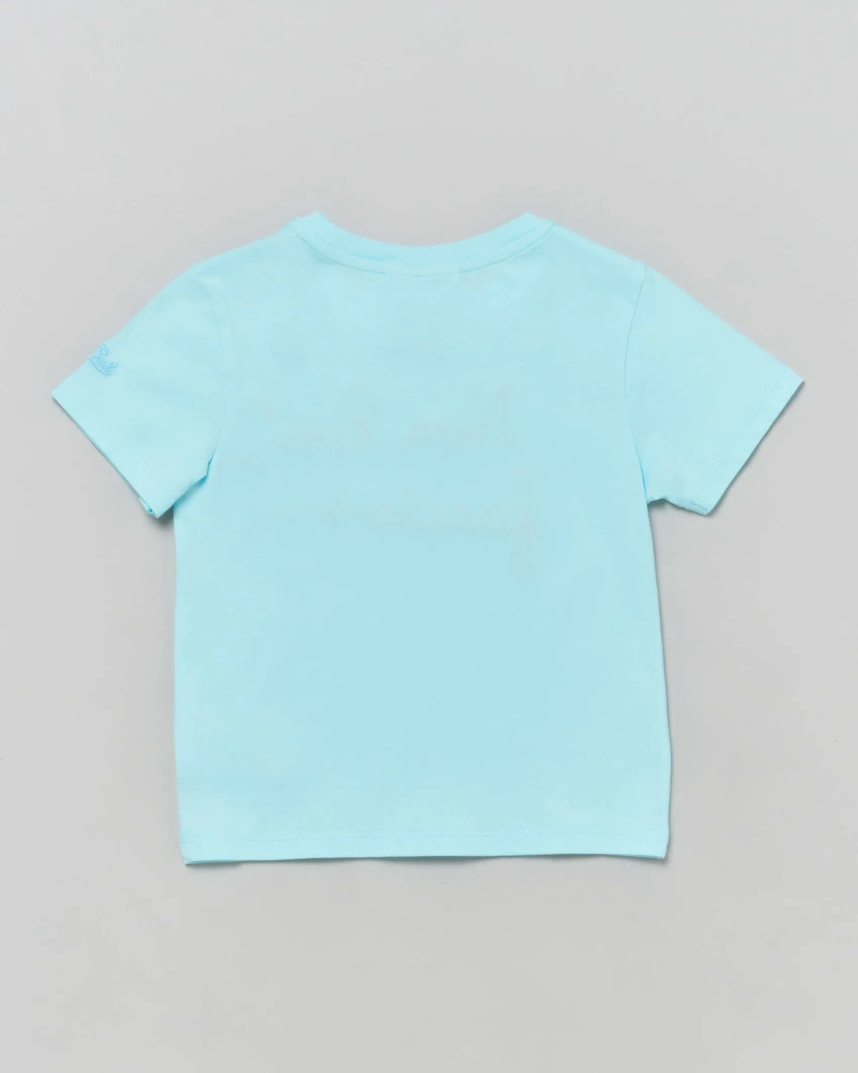 T-shirt color acqua in cotone a maniche corte con scritta 'Non lo faccio +!' fucsia
