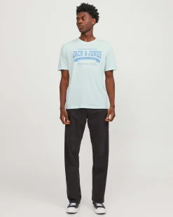 T-shirt color acqua regular-fit in puro cotone con stampa logo in stile college frontale