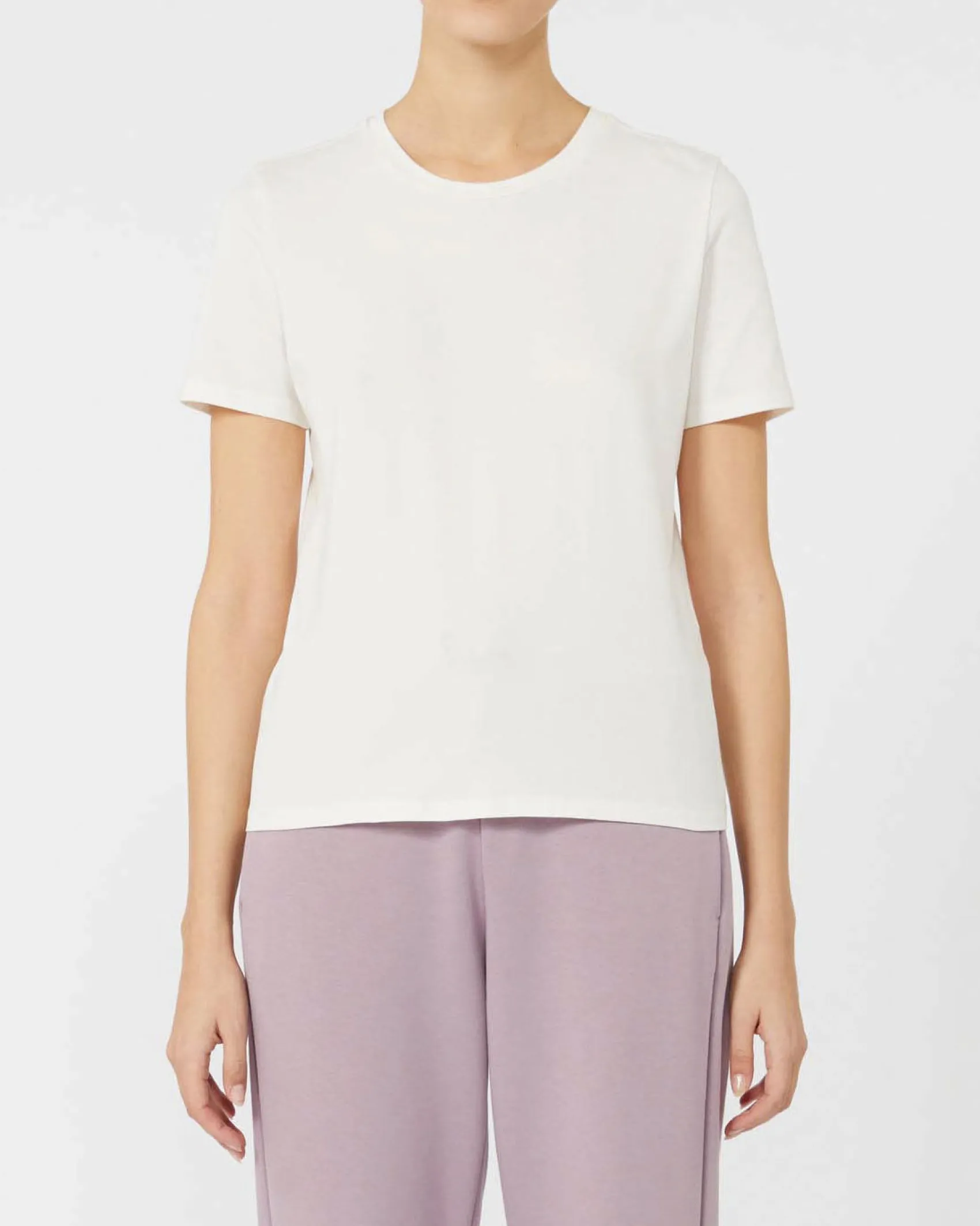 T-shirt color avorio in jersey di cotone stretch organico MM Max Mara a maniche corte