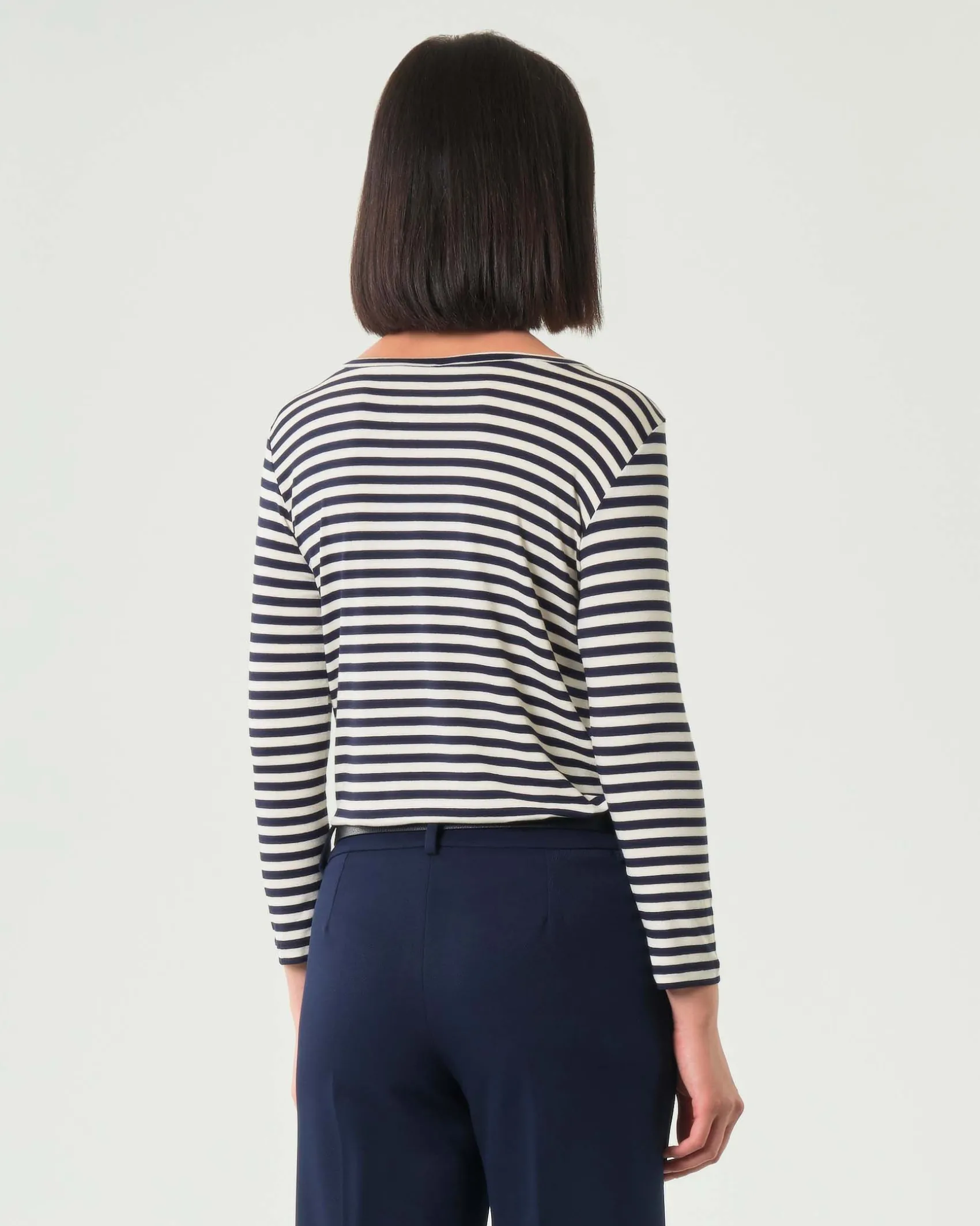T-shirt color panna a righe nere Emme Marella a maniche lunghe in viscosa stretch