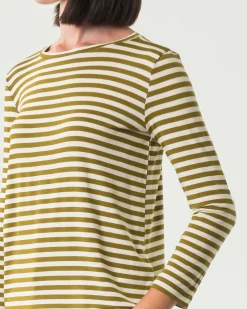 T-shirt color panna a righe verde oliva Emme Marella a maniche lunghe in viscosa stretch
