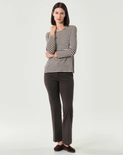 T-shirt color panna a righe marroni Emme Marella a maniche lunghe in viscosa stretch