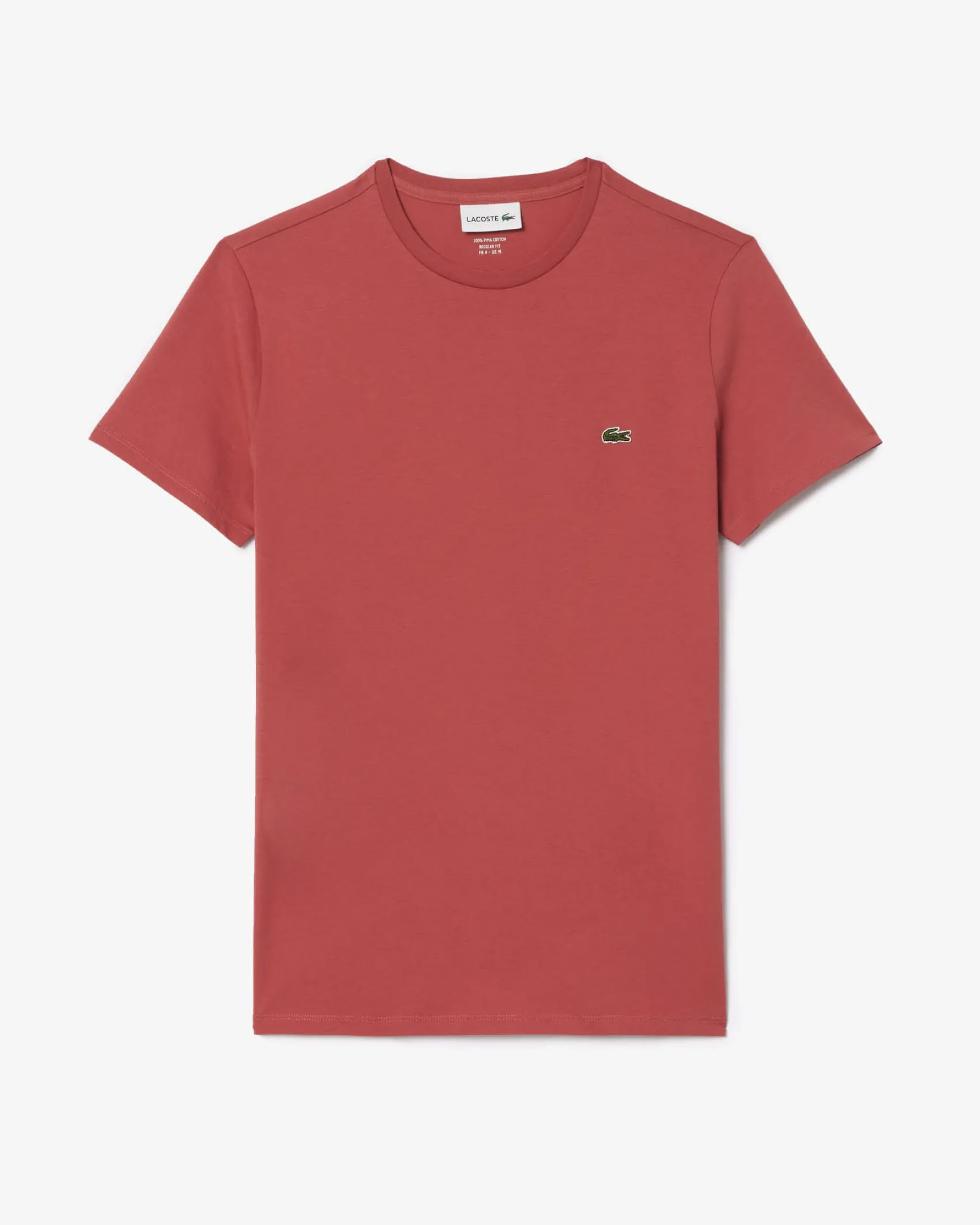 T-shirt corallo in pima cotton con logo coccodrillo verde