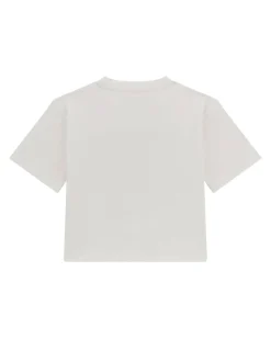 T-shirt cropped bianca Guess in cotone stretch a maniche corte con logo glitterato multicolor