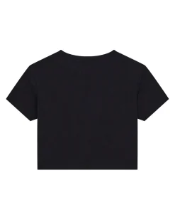 T-shirt cropped nera Guess in cotone stretch a maniche corte con logo glitterato