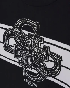 T-shirt cropped nera Guess in cotone stretch a maniche corte con logo glitterato
