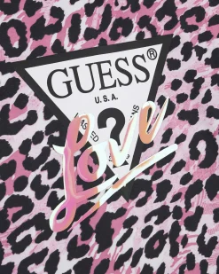T-shirt cropped rosa Guess in cotone stretch a maniche corte con fantasia maculata