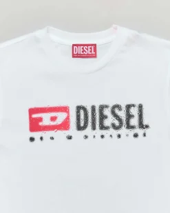 T-shirt Diesel bianca mezza manica in cotone con logo pioggia nero